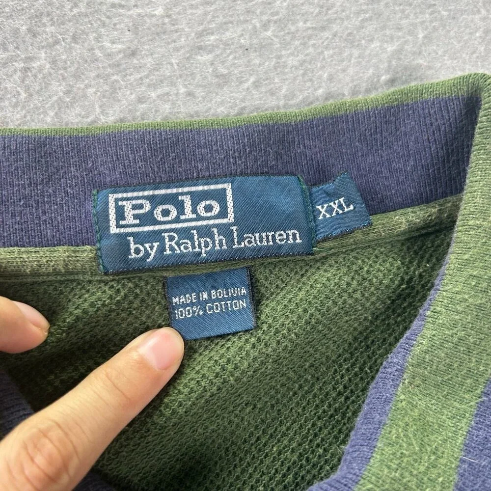 Vintage Polo Ralph Lauren Rugby Shirt Mens 2XL Striped Collar Long Sleeve Pony